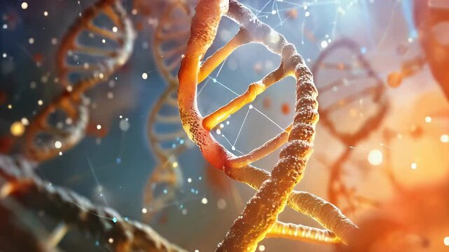 A DNA double helix, twisting and winding its way through a scientific diagram, symbolizing the interconnectedness of all living things