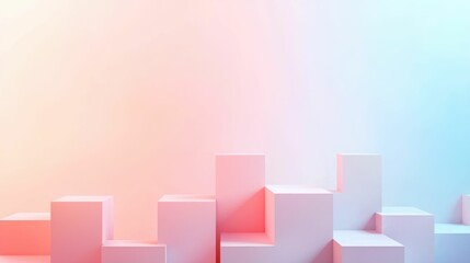 Fototapeta premium Minimalist 3D design featuring pink and blue cubes arranged in an artistic manner, creating a modern and soft abstract background.
