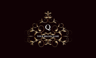 Elegant luxury floral template design with letter Q. Identity monogram, business sign, logo design. Vector illustration.