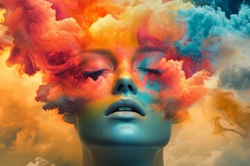 Woman portrait splash paints colors