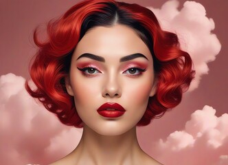 Fototapeta premium A stylized portrait of a woman with exaggerated facial feature