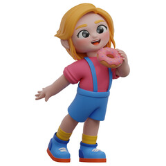 3D Girl Holding a Donut Illustration