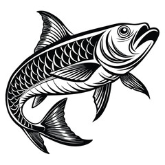 Fototapeta premium Tarpon Logo Icon Silhouette Vector Style White and Black