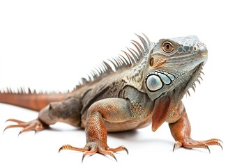 Naklejka premium Close-up of brown iguana on white background, showing detail