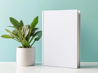 Close-up of hardcover book standing with blank spine, highlighting the binding detail, spine binding hardcover mockup