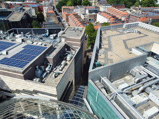 Aerial View of Buildings at Central Bristol City of Southwest of England, United Kingdom. The High Angle Footage Was Captured with Drone's Camera from High Altitude on May 27th, 2024.