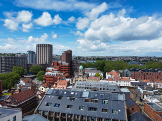 Obraz premium Aerial View of Buildings at Central Bristol City of Southwest of England, United Kingdom. The High Angle Footage Was Captured with Drone's Camera from High Altitude on May 27th, 2024.