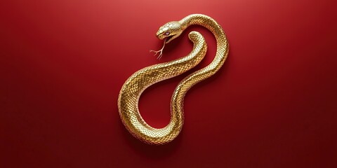 Obraz premium Creative Abstract Marketing Background Featuring a Red Base with a Golden Snake Design, Embodying the Festive Spirit of the Chinese New Year. This Elegant and Detailed Gold Foil Relief Pattern Represe