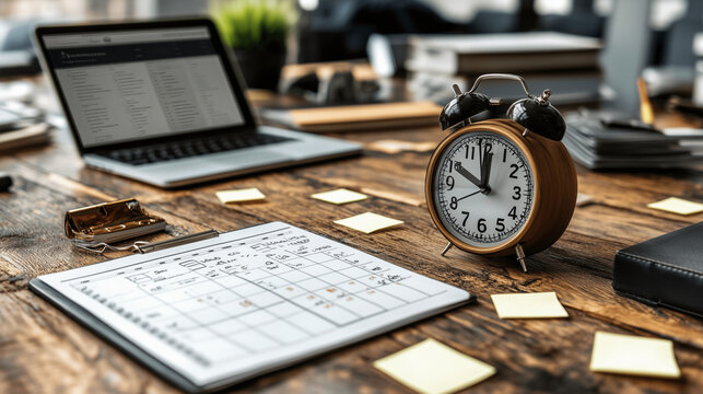 Time Management on Wooden Desk 