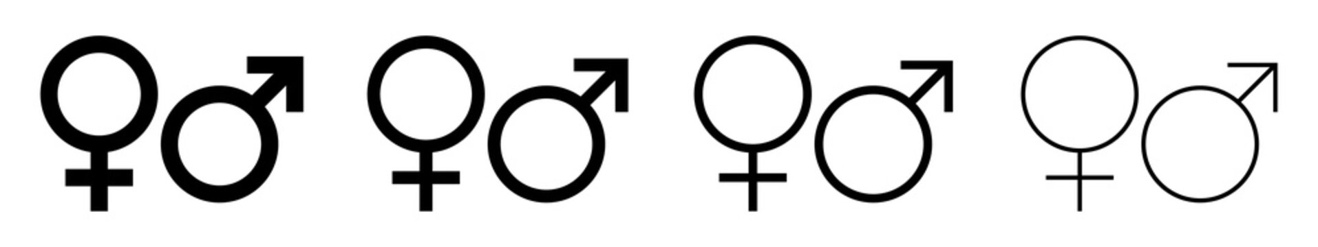 Gender vector icons set. Male and female gender icons set isolated. Men and women gender symbol. Vector illustration.