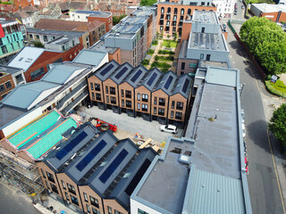 Aerial View of Buildings at Central Bristol City of Southwest of England, United Kingdom. The High Angle Footage Was Captured with Drone's Camera from High Altitude on May 27th, 2024.