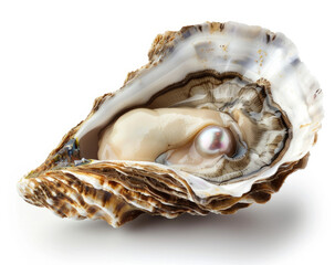 A close-up of an oyster revealing a lustrous pearl resting inside