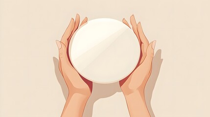 Two hands gently holding a smooth, round surface.