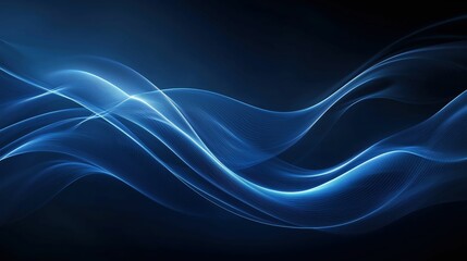 Blue light waves with glowing curves on dark background. Technology flow content