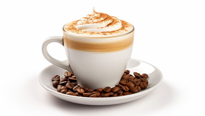 Obraz premium Delicious cappuccino served in a glass cup with cinnamon on top