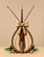 Traditional Bows and Arrows on a Natural Burlap Background with Copy Space