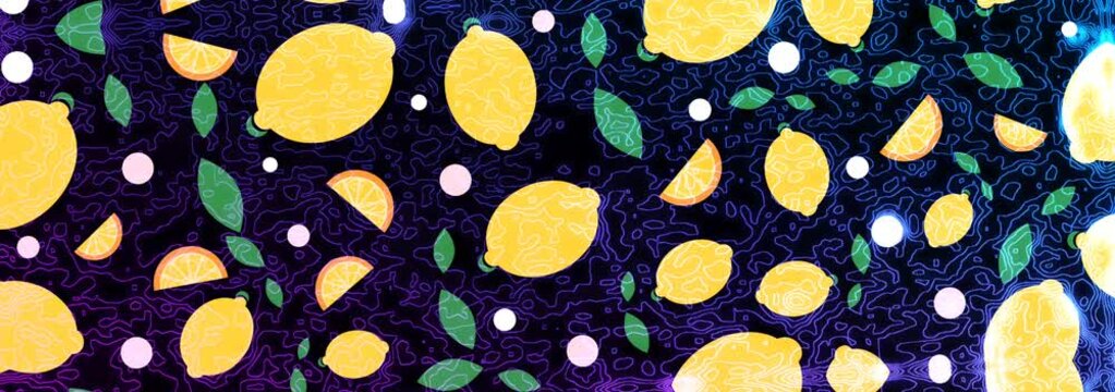Abstract fruit background, animation, lemon, fruit, bright background
