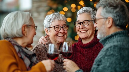 Seniors celebrate life together with joyful moments and glasses of wine