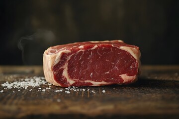 Freshly Cut Ribeye Steak on a Dark Background, High-Quality Culinary Photography


