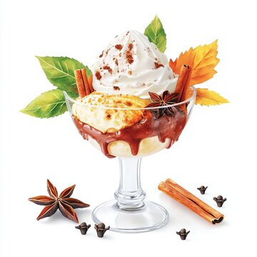 sundae dessert glass cinnamon spice leaves clip art preview