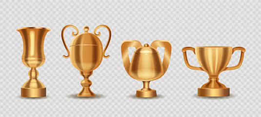 Collection Of Gold Trophies In Varied Designs Showcasing Elegance And Excellence On A Transparent Background