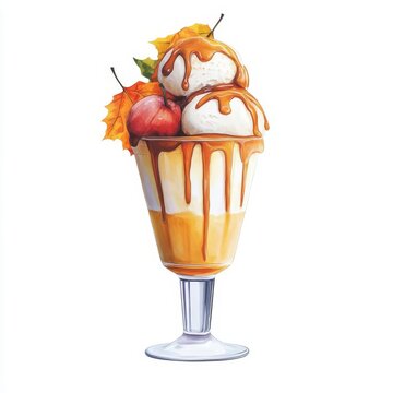 ice cream sundae autumn leaves caramel drizzle clip art preview