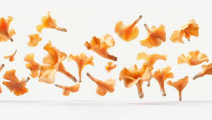 Obraz premium Chanterelle mushrooms arranged creatively on a light background