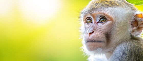 Obraz premium A monkey with a leaf atop its head in sharp focus Background subtly blurred