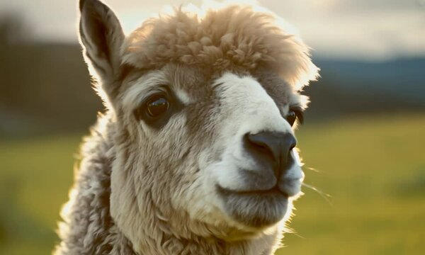 Close-Up of Llamas Grazing Peacefully in Pasture with Cinematic Lighting and Intricate Details