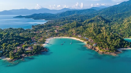 Fototapeta premium Aerial View of Serene Tropical Beach Paradise