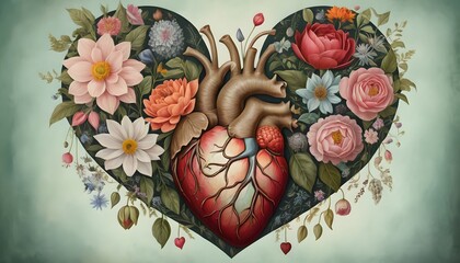 Beautiful Heart Art Print in Floral Surrealism Style for Home Decor and Inspirational Spaces