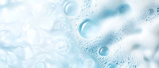  A tight shot of water bubbles against a blue-and-white backdrop, teeming with numerous bubbles