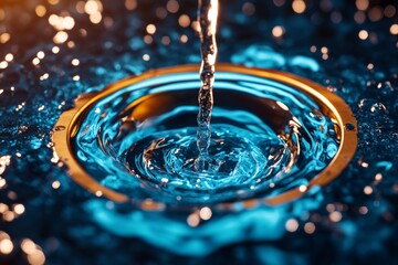 Close-up of a clogged sink drain with water slowly swirling, capturing the frustrating yet relatable scene of plumbing issues, symbolizing patience and persistence
