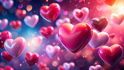 Vibrant 3D heart cluster for romantic or valentine themes in digital and print design. Romantic card, banner template. AI generated