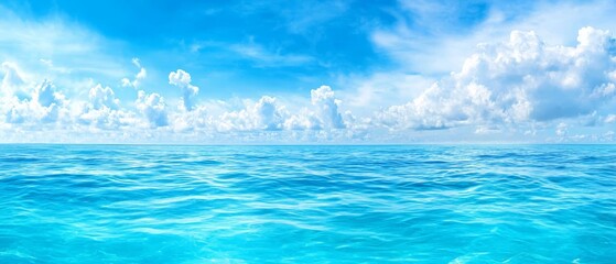 Fototapeta premium A sunny scene featuring a sizable water expanse dotted with clouds overhead, and a solitary boat anchored in its center