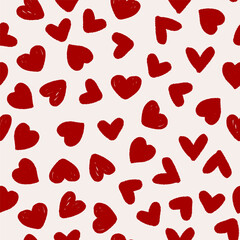 Red hearts Seamless Pattern Hand drawn Vector Doodle Romantic Sketch Symbols.