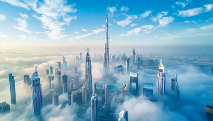 Fototapeta premium Fog in cities, beautiful natural scene view of fog in the cities with landscape by AI generative.