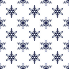 Snowflakes seamless pattern, detailed hand drawn vector line illustration. Graphic outline doodle drawing. Christmas and New Year background for frosty winter design, gift wrapping, packaging, textile