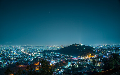 night view of Kathmandu city during Tihar festival in Nepal.