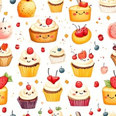 Diverse Collection of Artfully Decorated Cakes and Cupcakes with Unique Fruit Toppings