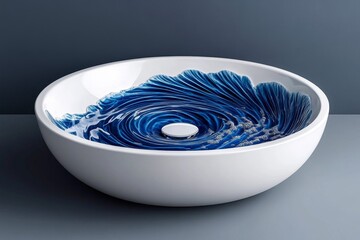 Flat 2D depiction of a sink drain with circular water movement, capturing the accessible and organized nature of household functions, symbolizing simplicity and order