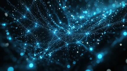 Fototapeta premium This image features a mesmerizing abstract design of glowing blue particles and lines, creating a dynamic sense of depth and movement.
