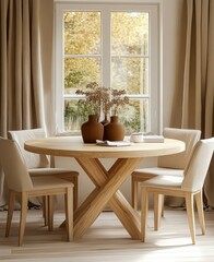 Modern Minimalist Dining Room with Natural Light and Elegant Touches.