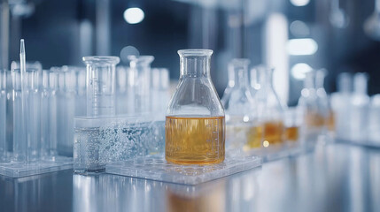Laboratory Research: Amber Liquid in Glassware 