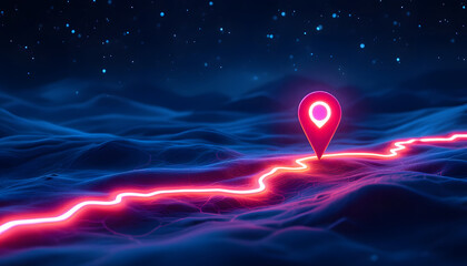 Navigation and Connectivity, Futuristic Map Design with Bright Location Marker and colourful network lines, symbolizing navigation, technology