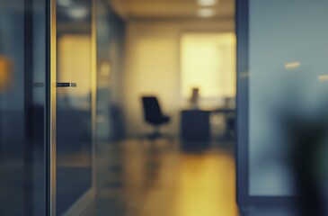 Fototapeta premium Blurry office space with a modern glass door