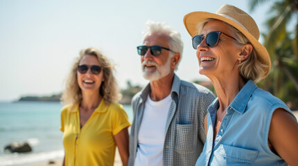 Joyful Senior Moment on a Beautiful Beach Vacation: Sun-Kissed Memories, Relaxation, and Laughter by the Sea