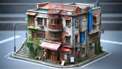 A collection of beautiful diorama architecture with emotional miniature shops and vintage cafe scenery