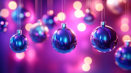 Fototapeta premium Colorful Christmas ornaments shining against a blurred festive backdrop