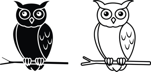 Owl Silhouette and Line Art Illustration